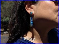 Zuni Multi Stone Inlay Lapis Lazuli Drop Earrings Handmade Native American
