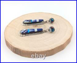 Zuni Multi Stone Inlay Lapis Lazuli Drop Earrings Handmade Native American