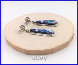 Zuni Multi Stone Inlay Lapis Lazuli Drop Earrings Handmade Native American