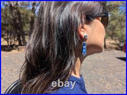 Zuni Multi Stone Inlay Lapis Lazuli Drop Earrings Handmade Native American