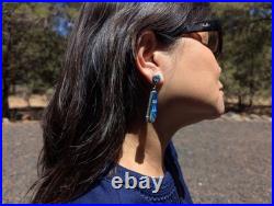 Zuni Multi Stone Inlay Lapis Lazuli Drop Earrings Handmade Native American