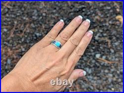 Zuni Multi Stones Inlay Band Ring Sterling Silver Handmade NA Jewelry Sz 7.75US