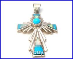 Zuni Opal & Turquoise Cross Pendant by Ervin Hoskie Sterling Silver Vintage