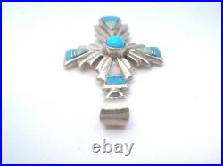 Zuni Opal & Turquoise Cross Pendant by Ervin Hoskie Sterling Silver Vintage