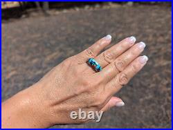 Zuni Raised Multi Stones Sterling Silver Ring Native American Jewelry Sz 7.25 US Zuni Raised Multi Stones Sterling Silver Ring Native American Jewelry Sz 7.25 US