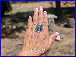 Zuni Ring Native American Sterling Silver Needlepoint Turquoise sz 8.5