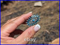 Zuni Ring Native American Sterling Silver Needlepoint Turquoise sz 8.5