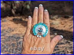 Zuni Ring Native American Sterling Silver Turquoise Sun face Kachina sz 8.5US