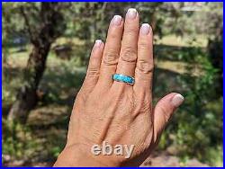 Zuni Ring Sterling Silver All Around Turquoise Inlay Jewelry Native Am Sz 9.5US