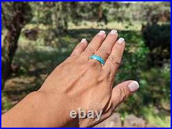 Zuni Ring Sterling Silver All Around Turquoise Inlay Jewelry Native Am Sz 9.5US