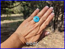 Zuni Ring, Turquoise Sun Face Sterling Silver, Hand Made Signed Jewelry