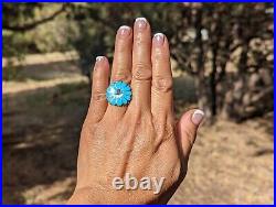 Zuni Ring, Turquoise Sun Face Sterling Silver, Hand Made Signed Jewelry