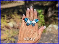 Zuni Ring White Buffalo Turquoise Sz 8.5 Sterling Silver, Signed Jewelry