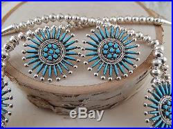 Zuni Squash Blossom and Earring Set Sterling Silver & Turquoise Iva Booqua