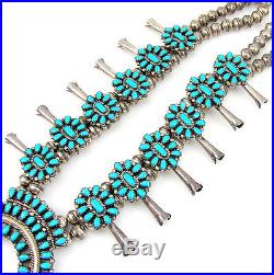 Zuni Sterling Silver Petit Point Turquoise Squash Blossom Naja Necklace G TT