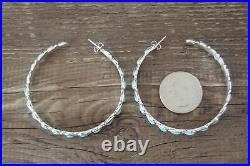 Zuni Sterling Silver Turquoise Large Hoop Post Earrings! Vacit