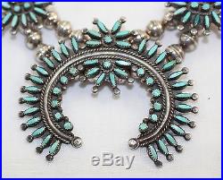 Zuni Sterling Silver Turquoise Needle Point Squash Blossom Necklace Ed Niiha