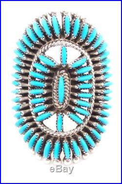 Zuni Sterling Silver Turquoise Needlepoint Cluster Ring Sz 6.5- Edith Tsabetsaye
