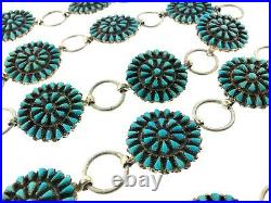 Zuni Sterling Silver Turquoise Petit Point Round Link Concho 43 Belt