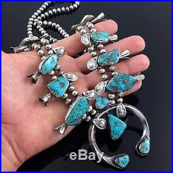 Zuni Sterling Silver & Turquoise Squash Blossom Necklace