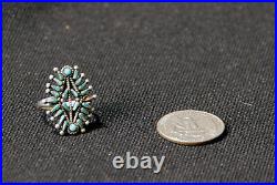 Zuni Sterling Silver and Needlepoint Turquoise Ring Size 4 1/4