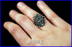 Zuni Sterling Silver and Needlepoint Turquoise Ring Size 4 1/4