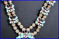 Zuni Sterling Vtg Turquoise Sunface Squash Blossom Necklace 14 Earrings Signed