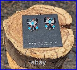 Zuni Thunderbird Inlay Earrings Sterling Silver Native American Handmade signed