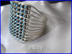 Zuni Turquoise Sterling Silver 10 Row Bracelet signed Handmade Stunning