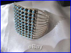 Zuni Turquoise Sterling Silver 10 Row Bracelet signed Handmade Stunning