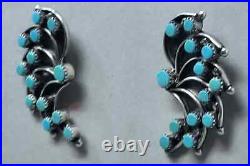 Zuni Turquoise & Sterling Silver Petite Point Snake Eye Wing Earrings