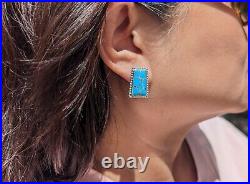 Zuni Women's Jewelry Earrings Kingman Turquoise fish Scales Inlay Handmade