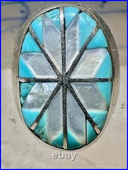 Zuni ring size 12 Turquoise MOP Star Flower sterling silver women men